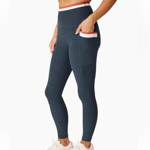 Beyond Yoga Blue Leggings with Red and White Accents